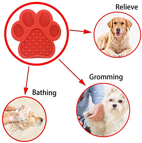Dog Licking Mat for Anxiety Peanut Butter Slow Feeder Bowls Licking Pad with Strong Suction to Wall for Pet Bathing,Grooming,and Dog Training (Red) - color: Red