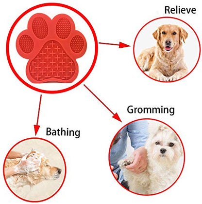 Dog Licking Mat for Anxiety Peanut Butter Slow Feeder Bowls Licking Pad with Strong Suction to Wall for Pet Bathing,Grooming,and Dog Training (Red) - color: Red