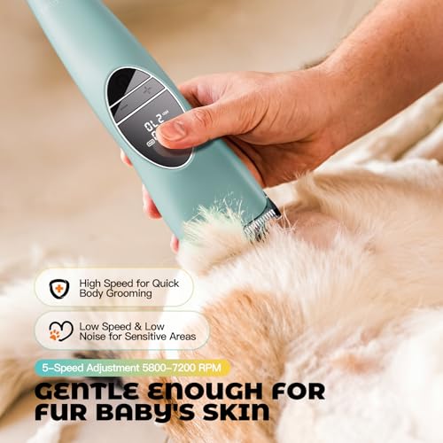 AngFan Professional Dog Clippers for Thick Coats Grooming Kit | Heavy Duty High Power,5-Speed 7200RPM,Cordless,Durable Metal Guide Combs,4.5H Long Runtime