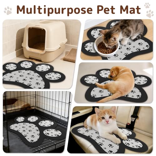 Dog Food Mat for Bowls, Absorbent Quick Dry Dog Cat Mats for Food and Water, Non-Slip Backing Pet Mat Pet Supplies - Black 15.74 inch - color: Paw2
