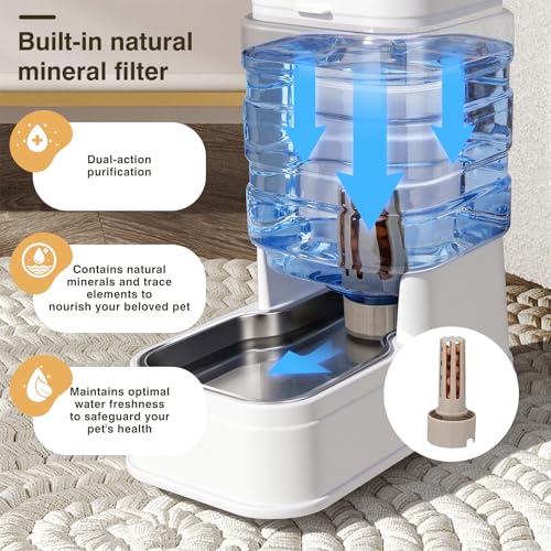 2 Pack Automatic Cat Feeder and Water Dispenser 1.3Gallon Dog Gravity Food Feeder and Water with Ice Pack Stainless Steel Dry Food and Waterer Bowl for Small Medium Large Pets (White) - color: White