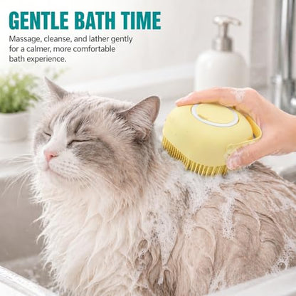 Soft Silicone Pet Bath Massage Brush for Dogs & Cats, Gentle Grooming Cleaning Tool for Puppy Kitten Washing, yellow - color: Yellow