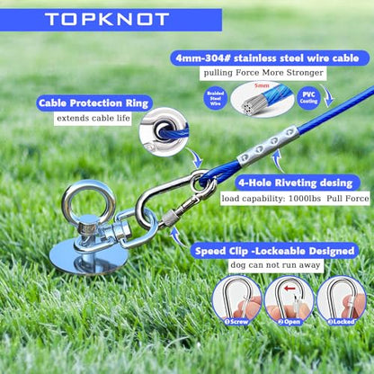 TOPKNOT 15FT Heavy Duty Stainless Steel Dog Tie Out Cable and Stake, 360 Swivel Dog Run, Rust Proof, Holds 2 Dogs Up to 200LBS, Ideal for Outdoor Camping and Yard Use - size: dog stake+15ft/200lbs