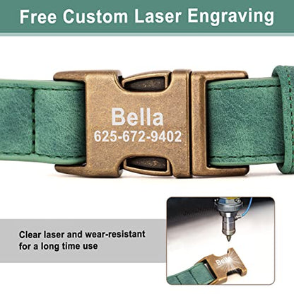 Personalized Dog Collars for Puppies, Custom Soft PU Leather Dog Collar with Engraved ID Name and Number, Adjustable & Durable Pet Collars with Quick Release Metal Buckle,XS(8-13") - color: Bamboo Green-Engraving, size: X-Small: Fit 8-13" Neck