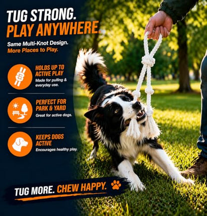 Dog Rope Toy 2 Pack, 18 in Heavy Duty Cotton Tug Toy for Medium Large Dogs, Interactive Tug of War & Chew Rope, Natural Undyed, Teeth Cleaning - style: 4-Knot Loop (2-Pack)