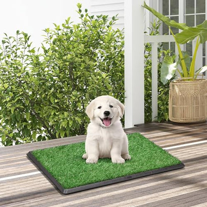 COZIWOW Fake Grass Pee Pad for Dogs, 25" x 20" Indoor Grass Potty for Dogs, Reusable Dog Pet Loo with Tray & Extra 2 PCS 23" x 18" Artificial Grass Training Pads, Portable Dog Litter Box Outdoor