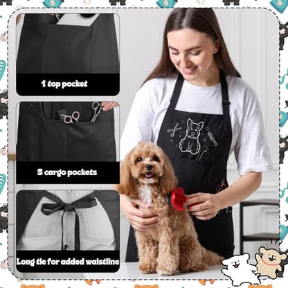 Dog Grooming Apron with 4 Pockets Grooming Apron for Dog Groomers | Waterproof Adjustable Multi Function Pet Pinafore Aprons for Puppy Dogs Cats
