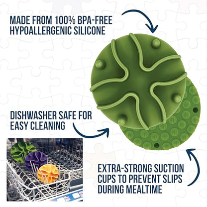 Palz&Co Paw Puzzles Slow Feeder Dog Bowl Insert - 5.5" Round Silicone Insert for Large Pet Bowls, Green - Promotes Healthier Eating & Mental Stimulation, Dishwasher & Freezer Safe - size: Large
