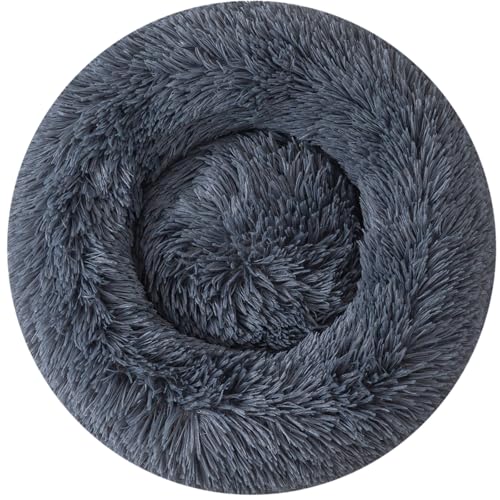 Donut Cat Bed Dog Bed Round Plush Pet Cushion Fluffy Rabbit Cave Pet Beds Warm Cozy Anti Anxiety Beds Dog Pillow for 5KG Large Pet - color: Dark Gray, size: 17inch