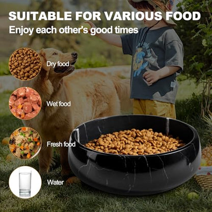 Karibiber Natural Marble Dog Bowl, 5lbs Non Slip Dog Food Bowl, Non Spill Weighted Water Bowls for Large Dogs, Durable Big Dogs Dish, Puppy Pet Bowls, Easy to Clean, Holds 6.5 Cups(Spain Black) - color: Black, size: L