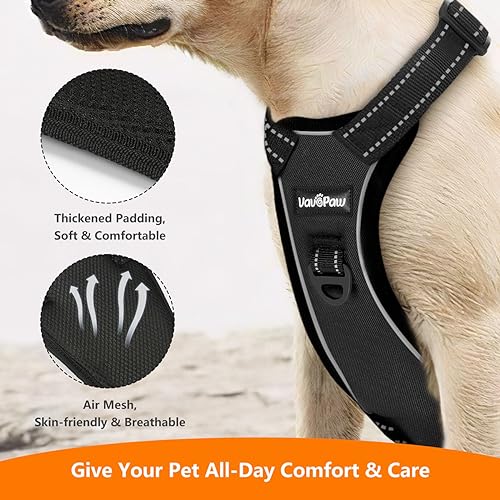 VavoPaw Dog Car Belt, Dog Harness Reflective Strip & Adjustable Buckle, Dogs Car Leash Seat Belts, Dogs Seats Belt Soft Padded & Breathable Mesh, Safety Pet Seat Belts Cars Tether, XL, Carbon Black - color: Carbon Black, size: XL (Chest: 24.4-34.7", Neck: