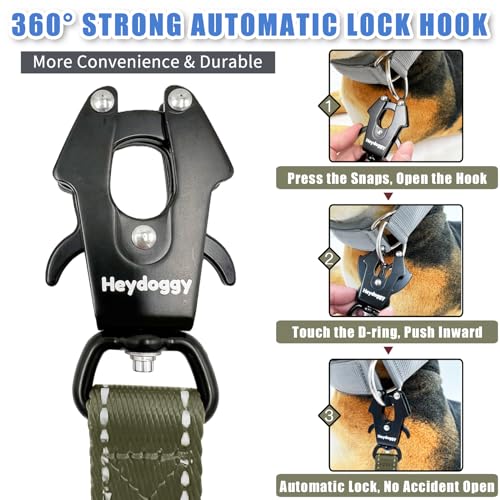 Strong Heavy Duty Dog Leash - 5ft Reflective Nylon Training Leash with Soft Padded Double Handle & Auto Lock Frog Clip - Safety Traffic Control for Large Medium Small Dogs No Pull Walk Army Green,5ft - color: Army Green, size: 5FT x 1" x 2.8MM
