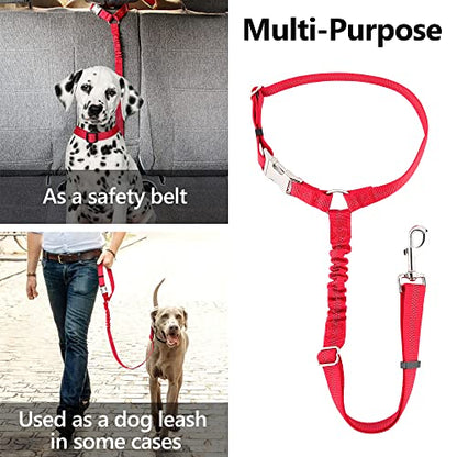 Plutus Pet Dog Seat Belt for Car Headrest, Reflective and Adjustable Restraint with Elastic Bungee for Safety, Vehicle Seatbelt Harness for Small Medium Large Dogs and Cats - color: Red