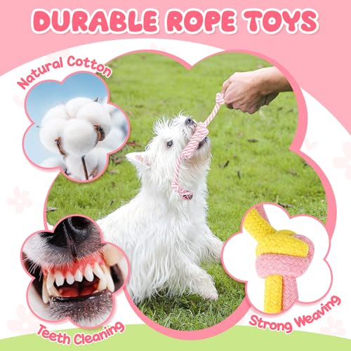 Zeaxuie 23 Pack Pink Puppy Toys for Teething, Small Dog Toys with Cute Puppy Chew Toys, Squeaky Dog Toys, Treat Ball and Interactive Rope Toys - color: 23 Pack (Cute-Bunny)