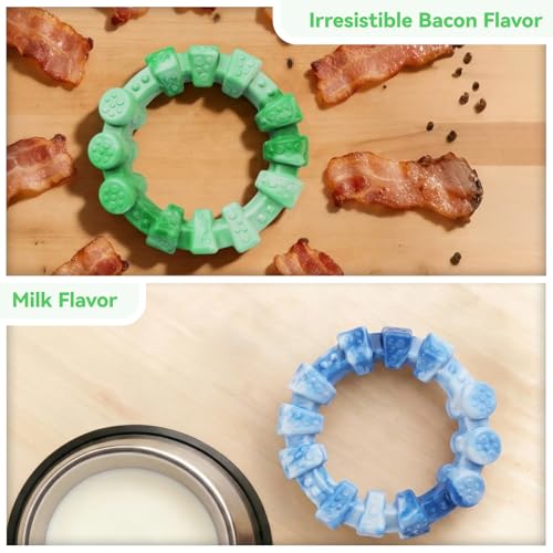BoYoYo 2 Pack Dog Toys for Aggressive Chewers, Indestructible Dog Toys for Large Breed, Durable Chew Toy for Dogs to Keep Them Busy, Ring Toy for Trainging & Cleaning Teeth, Milk Flavored
