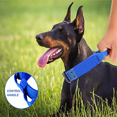 Reflective Dog Collar Heavy Duty Tactical with Control Handle and Metal Buckle for Dog Training(M,Blue) - color: Blue, size: Medium (Pack of 1)