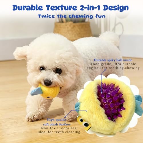Squeaky Dog Toys, [3 Pack] 2'' Tough Stitched Plush Squeak Ball Toy, Soft Spiky Bouncy Fetch Play Balls for Puppy Small Dogs, Colorful Christmas Candy Dog Toys - color: Candy Dog Pack