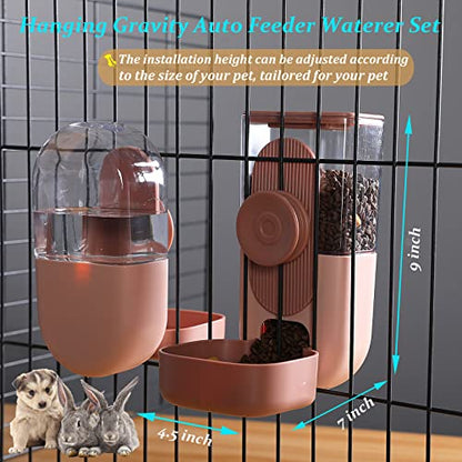 Kenond 35oz Hanging Automatic Pet Food Water Dispenser, Auto Gravity Pet Feeder and Waterer Set, Cage Cat Food Bowl Dog Feeding Station for Puppy and Kitten Rabbit Chinchilla Hedgehog Ferret (Pink) - color: Pink