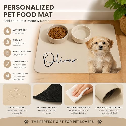 Personalized Dog & Cat Mat for Food & Water Bowls, Custom Pet Food Mat with Photo & Name, Non-Slip Waterproof Diatomite Dog Feeding Mats, Dog Bowl Placemat Gifts for Pet Lover, Pet Owner (Style 1) - color: Style 1