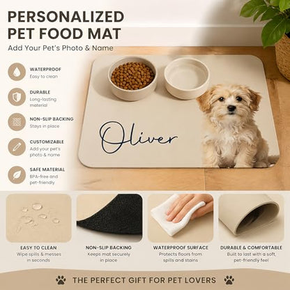 Personalized Dog & Cat Mat for Food & Water Bowls, Custom Pet Food Mat with Photo & Name, Non-Slip Waterproof Diatomite Dog Feeding Mats, Dog Bowl Placemat Gifts for Pet Lover, Pet Owner (Style 1) - color: Style 1