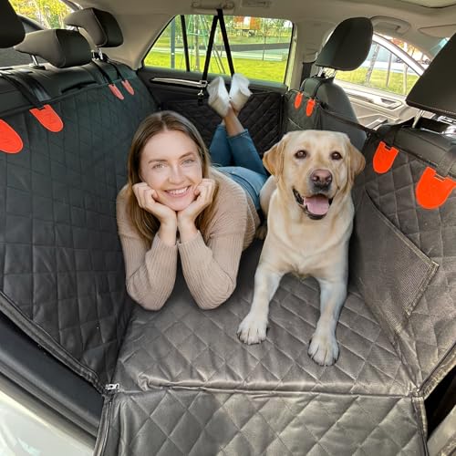 2-in-1 Dog Car Seat Cover – Hard Bottom for No Sagging, 40% More Space, Waterproof, Non-Slip & Odorless, Converts from Hammock to Flat Platform, for Large Dogs, Fits Cars Trucks SUVs