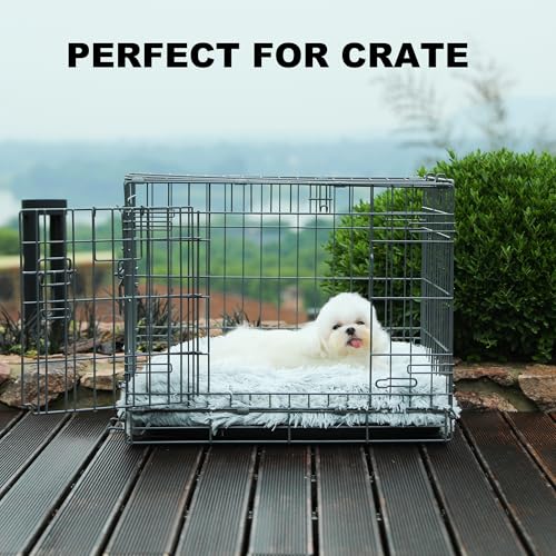 Bedfolks Plush Dog Crate Pad, Washable Faux Fur Bed for Small Dogs & Cats - 17"x12", Light Grey - color: Solid Light Grey, size: XX-Small(17x12'')