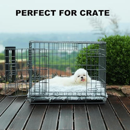 Bedfolks Waterproof Crate Bed, Plush Dog & Cat Bed with Removable Washable Cover, Faux Fur Kennel Pad, 21"x13", Grey - color: Grey, size: X-Small(21x13'')
