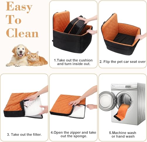 Dog Car Seat for Small/Medium Dogs,Pet Dog Booster Car Seat Puppy 15-35 lbs with Soft 4+2in Detachable Pads Detachable Elevated Cushion and Washable Cover Brown - color: black-brown