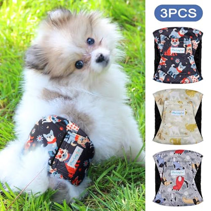 Paw Legend Washable Dogs Diapers Male Dog Belly Bands for Male Dogs Diapers Reusable Puppy & Doggie Diapers Male - color: Cute dog, size: X-Small