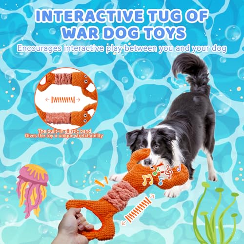 YZHDUXIU Tug of War Dog Toy, Squeaky Dog Toys Interactive Lobster Puppy Toys with Crinkle Paper to Keep Them Busy - color: Orange Lobster