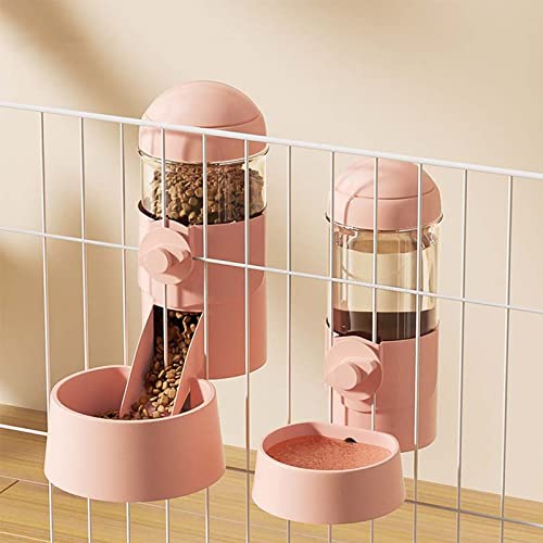 Pet Dog Cat Hanging Automatic Feeders Drinking Bowls, Auto Gravity Rabbits Feeder Water Set, Cage Pet Feeding Bowls Dispenser for Cats Dogs Puppy, Rabbit Hamsters Chinchilla Hedgehog (Pink-Water) - color: Pink-water