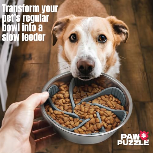 Palz&Co Paw Puzzles Slow Feeder Dog Bowl Insert - 4" Round Silicone Insert for Small Pet Bowls, Orange - Promotes Healthier Eating & Mental Stimulation, Dishwasher Safe - size: Small