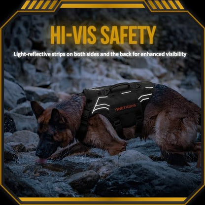 OneTigris Tactical Dog Harness for Large Dogs, Adjustable Tactical Dog Harness with Handles, Reflective Vest Heavy Duty & Breathable Military Assistance Vest with No Pull Buckle, Black - color: Black, size: Large