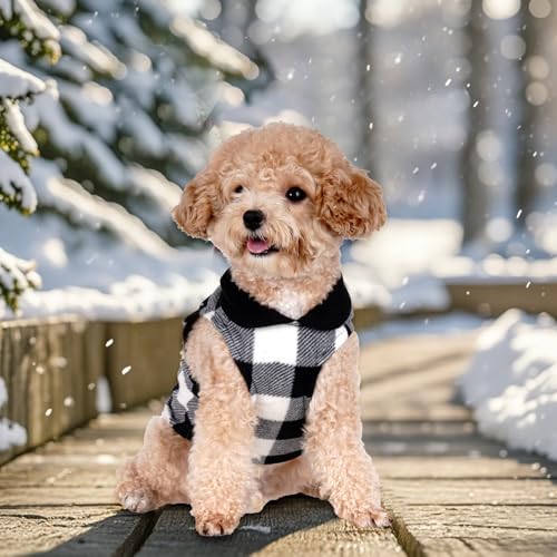 Rbenxia 1 PC Plaid Dog Sweaters with Leash Ring Soft Fleece Vest Dogs Pullover Warm Jacket Pet Dogs Clothes Winter Dog Outfits for Small Puppy Cat Pets (Black and White, X-Small) - color: Black and White, size: X-Small