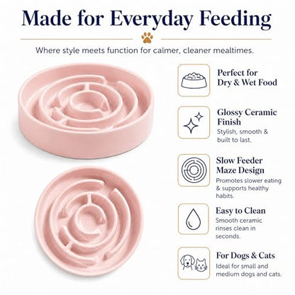 Ceramic Slow Feeder Dog Bowls with Anti-Slip, Slow Feeder & Non-Slip Design, Boredom and Anxiety Reducer, Suitable for All Breed Dogs and Cat (Ceramic-Pink) - color: Ceramic-Pink