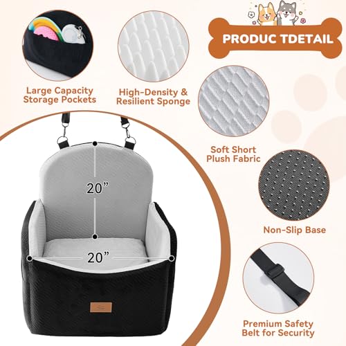 Dog Car Seat for Medium/Small Dogs, Dog Booster Car Seat, Pet Booster Seats Up to 40lbs with Waterproof Layer, 3 Storage Pockets and Safety Belt (Black/Grey) - color: Black/Grey
