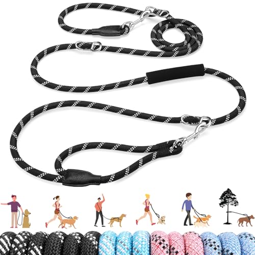 Lukovee Hands Free Dog Leash, 10FT Adjustable Training Lead 1/2 Inch Nylon Heavy Duty Lead No Pull for Large Medium Dogs, Tangle Free Reflective Waist-Leash for Walking Running, (DB, Plus Handle) - color: Black