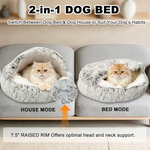 Dog Beds Medium Size Dogs, Calming Deluxe Plush Dog Cave Bed for Medium Dogs - Removable & Washable with Zipper, Built-in Support & Stable Non-Collapsible, Pet Bed for Dogs & Cats 32×32Inch - size: 80cm-gray bed