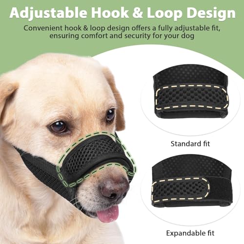 Mayerzon Dog Muzzle with Hook and Loop for Large Medium Small Dogs, Patented Soft Mesh Beagle Labrador Puppy Muzzles for Biting Chewing Grooming, Breathable, Adjustable, Allows Panting Drinking - size: XL(Snout Cir 12"-13.75")