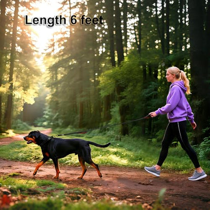 Heavy Duty Double Handle Dog Leash 6 ft Long for Total Control, Padded 2 Handle, Reflective Training Lead for Medium Large Dogs (Black, 6 FT) - color: Black