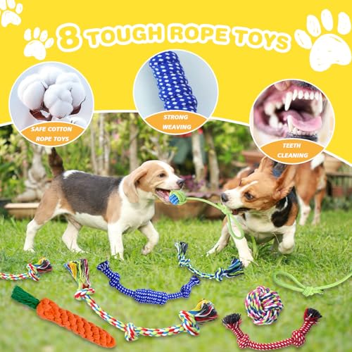 MRSOHRET 18 Pack Dog Toys Puppy Teething Toys, Puppy Essentials Chew Toy Bundle with Squeaky Toy and Interactive Rope for Small Dogs to Keep Them Busy - style: puppy toys 18pcs