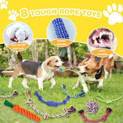 MRSOHRET 18 Pack Dog Toys Puppy Teething Toys, Puppy Essentials Chew Toy Bundle with Squeaky Toy and Interactive Rope for Small Dogs to Keep Them Busy - style: puppy toys 18pcs