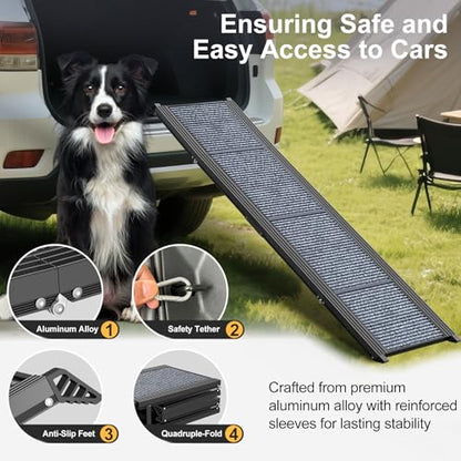 71" Extra Long Dog Ramp for Car Portable Sturdy Dog Ramps for Large Dogs with Non-Slip Rug Surface Dog Car Ramp for SUV Car & Truck, Outdoor Dog Ramp Up to 270LBS - size: Upgraded 71" L x 17.3" W