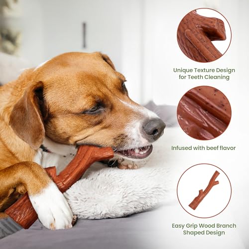 SPOT Bam-Bones Plus Branch -Bamboo Fiber & Nylon, Durable Long Lasting Dog Chew for Aggressive Chewers – Great Toy for Adult Dogs & Teething Puppies Under 90lbs, Non-Splintering, 9.5in, Beef Flavor - size: 9.5 inch (Pack of 1)