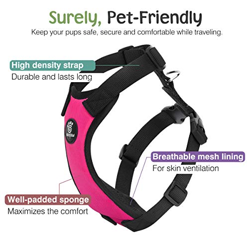 VavoPaw Dog Seat Belt, Safety Vest Dog Car Harness with Adjustable Buckle, Heavy Duty Dogs Seat Belt for Vehicle Nylon Pet Safety Seats Belts, L, Magenta - color: Magenta, size: L (Chest: 22-32.3", Neck: 16.9-26")
