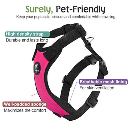 VavoPaw Dog Seat Belt, Safety Vest Dog Car Harness with Adjustable Buckle, Heavy Duty Dogs Seat Belt for Vehicle Nylon Pet Safety Seats Belts, L, Magenta - color: Magenta, size: L (Chest: 22-32.3", Neck: 16.9-26")