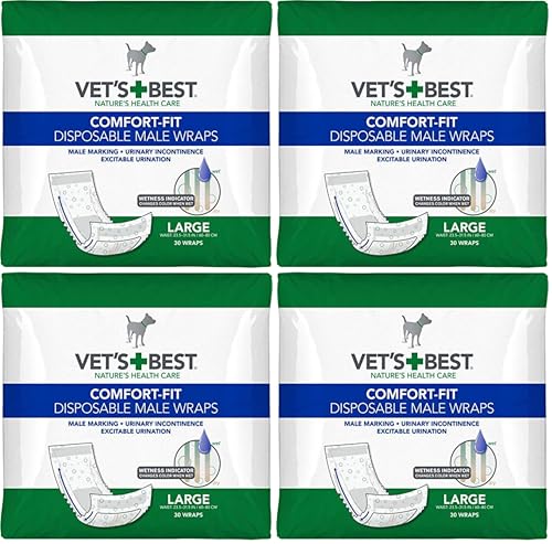Vet’s Best Comfort Fit Disposable Male Dog Diapers - Absorbent Male Wraps with Leak Proof Fit - Large, 30 Count (Pack of 4) - size: Large (Pack of 4), style: 30 count