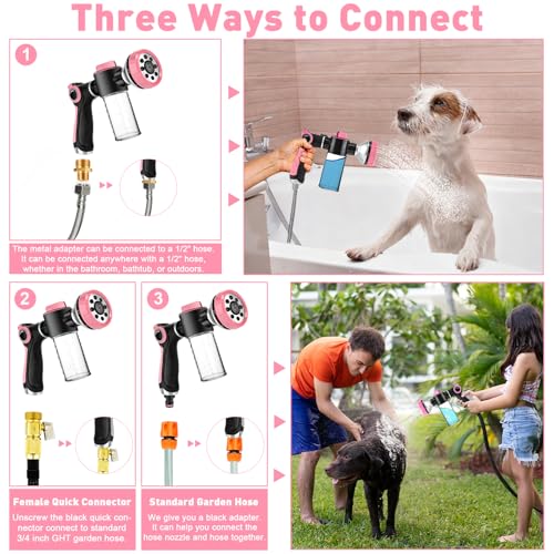 Dog Shower Attachment with 6.6FT Shower Hose, 8 Sprayer Modes Dog Washing Hose Attachment for Bathroom & Bathtub, Outdoor Use Dog Washing Kit with Pet Grooming Glove Shampoo Dispenser and Holder