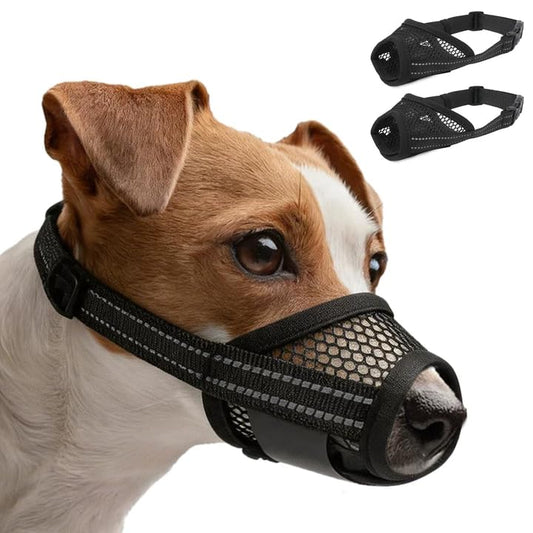 2 Pack Dog Muzzle for Small Dogs,Air Mesh Breathable Drinkable Adjustable Loop Pets Muzzle, Soft Reflective Nylon Muzzle Anti Biting Barking Chewing for Night Walks and Grooming, Black, S - color: Black-2pcs, size: Small