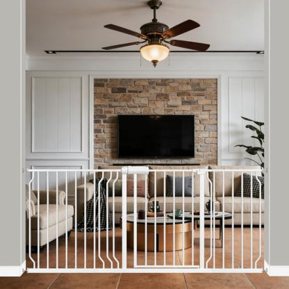 WAOWAO Baby Gate 170-181.9cm(67-72인치) 엑스트라 와이드 압력 장착 워크 스루 스윙 자동 닫힘 안전 화이트 메탈 유아 어린이 개 애완동물 강아지 계단, 출입구, 주방용 - color: 화이트., size: 66.93-71.65"/170-182cm